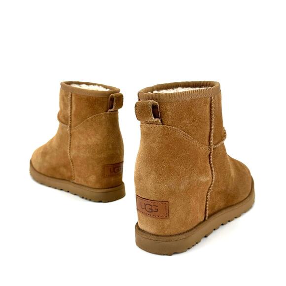 UGG Classic Femme Mini Hidden Wedge Heel Ankle Boot Size 9 Chestnut Suede Bootie - Picture 9 of 15